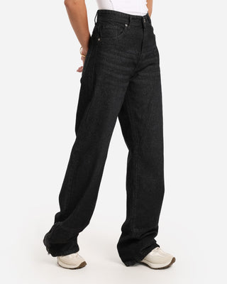 Wide Leg Black Casual Jeans With Side Zipper (For Long Girls)