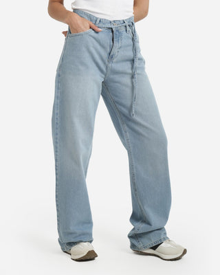 Wide Leg With Belt Light Blue Casual Jeans