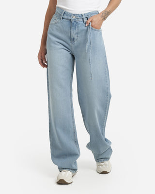 Wide Leg With Belt Light Blue Casual Jeans