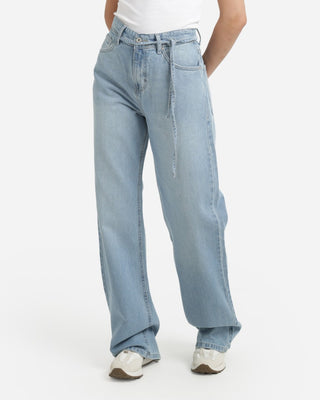 Wide Leg With Belt Light Blue Casual Jeans