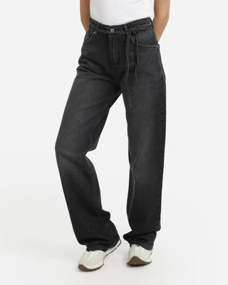 Wide Leg With Belt Dark Grey Casual Jeans