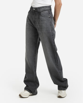Wide Leg With Belt Grey Casual Jeans