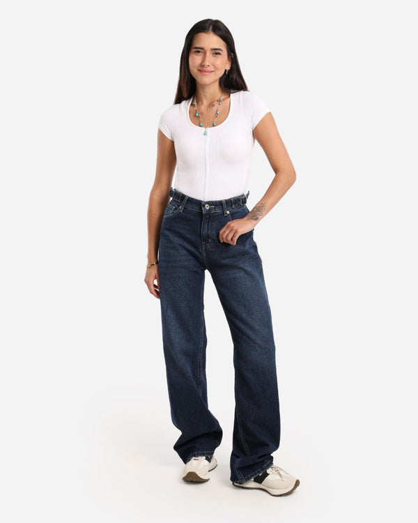 Wide Leg Dark Blue Flap Pocket Casual Jeans