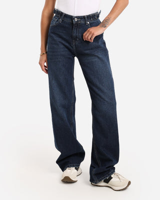 Wide Leg Dark Blue Flap Pocket Casual Jeans