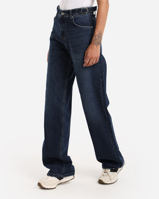 Wide Leg Dark Blue Flap Pocket Casual Jeans