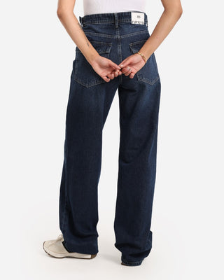 Wide Leg Dark Blue Flap Pocket Casual Jeans