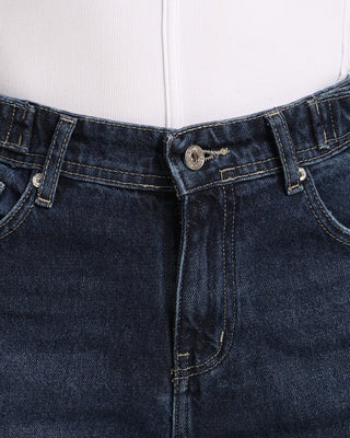 Wide Leg Dark Blue Flap Pocket Casual Jeans