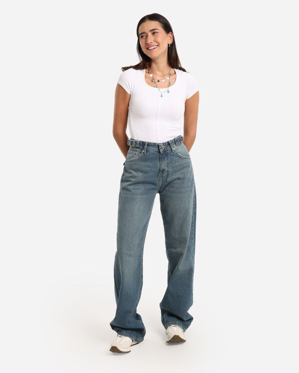 Wide Leg Blue Flap Pocket Casual Jeans