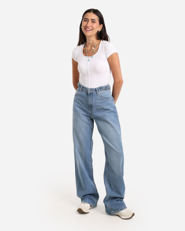 Wide Leg Light Blue Flap Pocket Casual Jeans