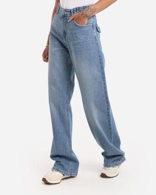 Wide Leg Light Blue Flap Pocket Casual Jeans