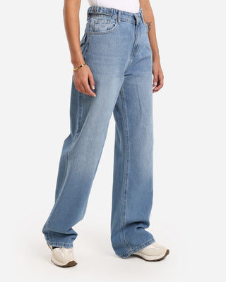Wide Leg Light Blue Flap Pocket Casual Jeans