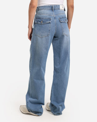 Wide Leg Light Blue Flap Pocket Casual Jeans