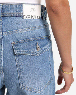 Wide Leg Light Blue Flap Pocket Casual Jeans