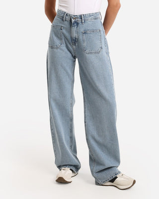 Wide Leg Ice Blue Front Pocket Casual Jeans