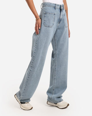 Wide Leg Ice Blue Front Pocket Casual Jeans