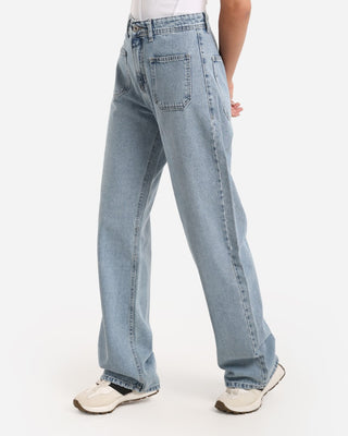 Wide Leg Ice Blue Front Pocket Casual Jeans
