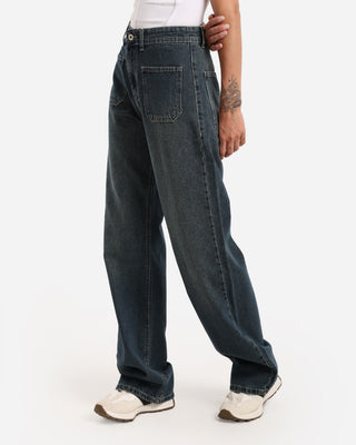 Wide Leg Dirty Blue Front Pocket Casual Jeans