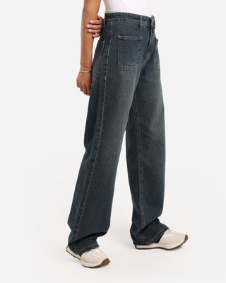 Wide Leg Dirty Blue Front Pocket Casual Jeans