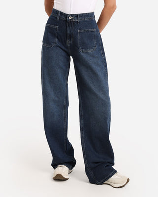 Wide Leg Blue Front Pocket Casual Jeans
