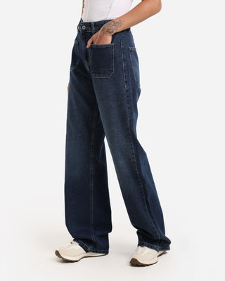Wide Leg Blue Front Pocket Casual Jeans