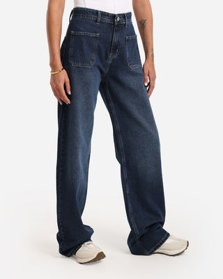 Wide Leg Blue Front Pocket Casual Jeans