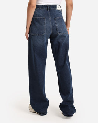 Wide Leg Blue Front Pocket Casual Jeans