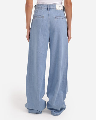 Pleated Wide Leg Blue Casual Jeans