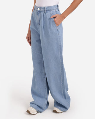 Pleated Wide Leg Blue Casual Jeans