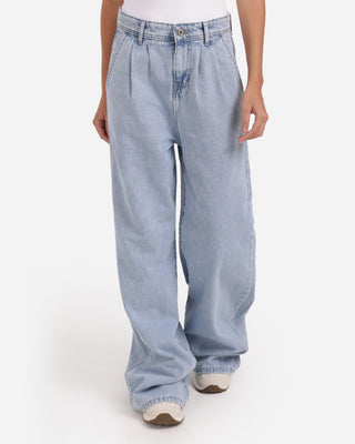 Pleated Wide Leg Light Blue Casual Jeans