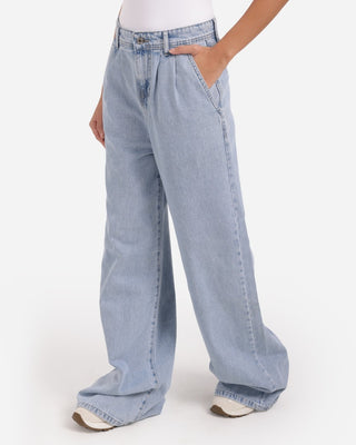 Pleated Wide Leg Light Blue Casual Jeans