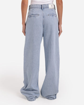 Pleated Wide Leg Light Blue Casual Jeans
