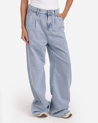 Pleated Wide Leg Light Blue Casual Jeans