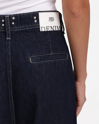 Studded Pleated Wide Leg Dark Blue Casual Jeans