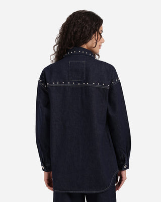 Dark Blue Studded Denim Shirt Casual Jeans