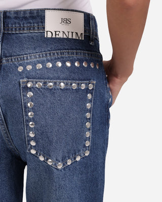 Studded Pleated Straight Fit Medium Blue Casual Jeans