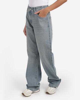 Studded Pleated Wide Leg Dirty Blue Casual Jeans