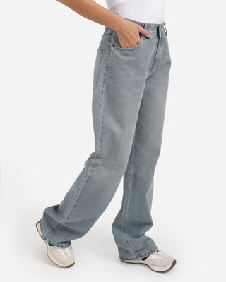 Studded Pleated Wide Leg Dirty Blue Casual Jeans
