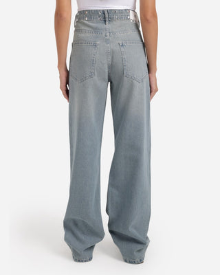 Studded Pleated Wide Leg Dirty Blue Casual Jeans