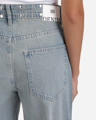 Studded Pleated Wide Leg Dirty Blue Casual Jeans