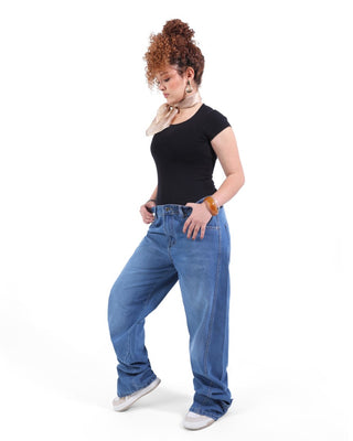 Wide Leg Medium Blue Casual Jeans