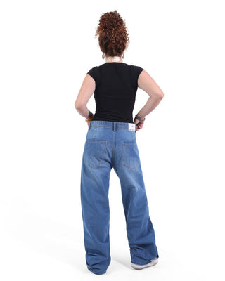 Wide Leg Medium Blue Casual Jeans
