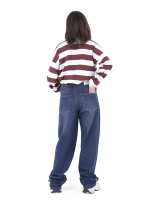 Wide Leg With Strap Dark Blue Casual Jeans