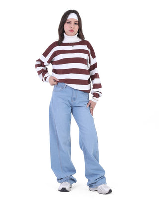 Wide Leg With Strap Light Blue Casual Jeans