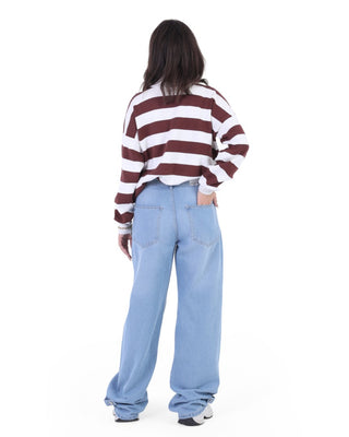 Wide Leg With Strap Light Blue Casual Jeans