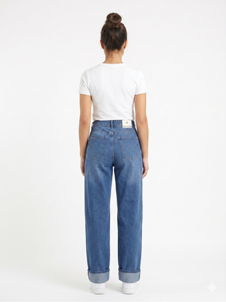 Turn Up Wide Leg Casual Jeans