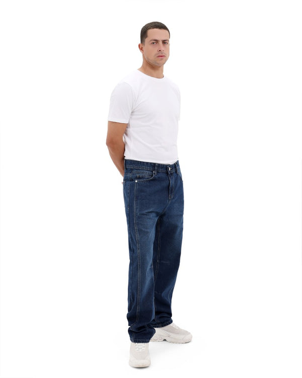 Wide Leg Dark Blue Casual Jeans