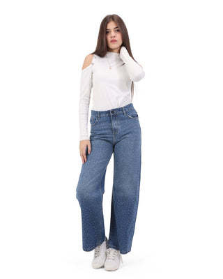 Wide Leg Med Blue Casual Jeans