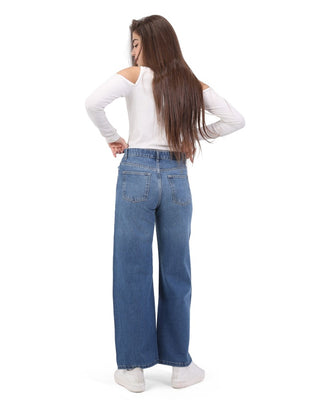 Wide Leg Med Blue Casual Jeans