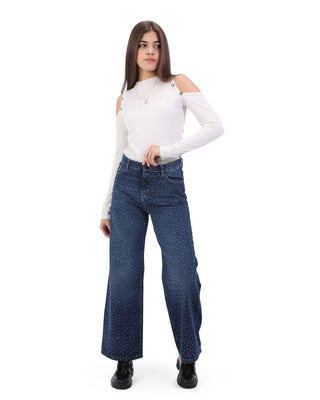 Wide Leg Dark Blue Casual Jeans