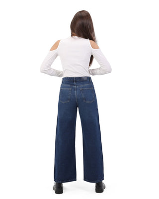 Wide Leg Dark Blue Casual Jeans